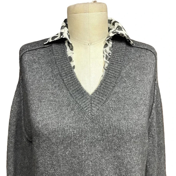 Brochu Walker Layered Wool Cashmere Sweater Dark Charccoal Leopard Print Size XS - Picture 2 of 8